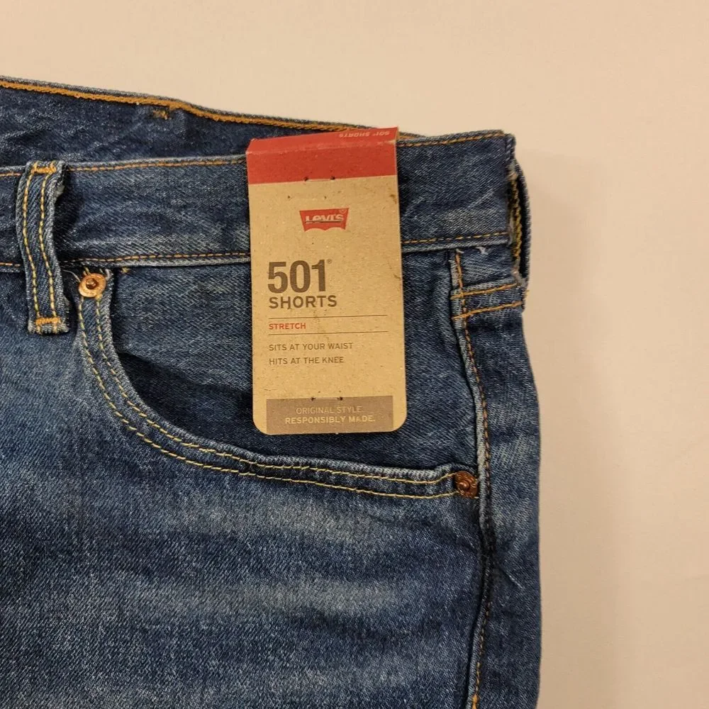Levi's 501 Denim Shorts Mens 38 Valley Life Blue‎ Hemmed Original Fit